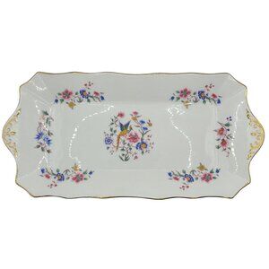 Hammersley Hand-Painted Peacock Porcelain Tray 24k Trim Floral & Bird 14" x 7"